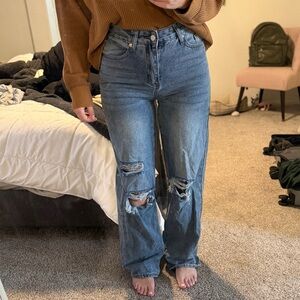 Fashion Nova Blue Distressed Flare Jeans